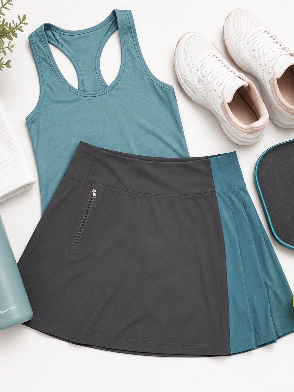 Athleta Fairway Skort Large Gray Teal Pleated Golf Tennis Skirt Built In Shorts